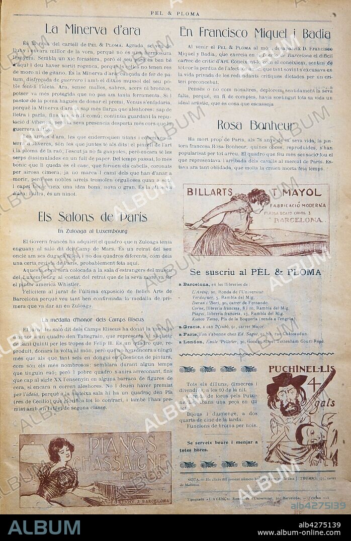 RAMON CASAS. Página interior de la revista artística y literaria 'Pèl & Ploma', 1899. Dibujos de Ramón Casas.