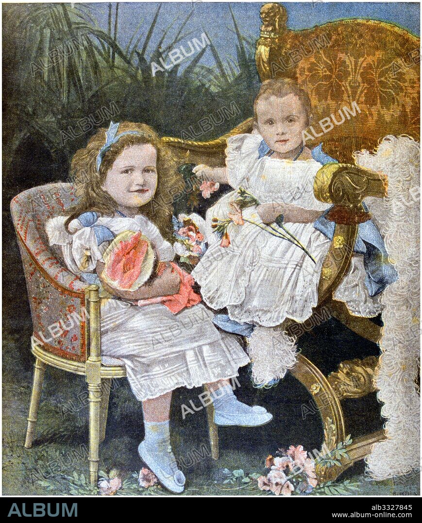 Olga and Tatiana, Grand Duchesses of Russia and daughters of Tsar Nicholas II and Empress Alexandra of Russia 1899.