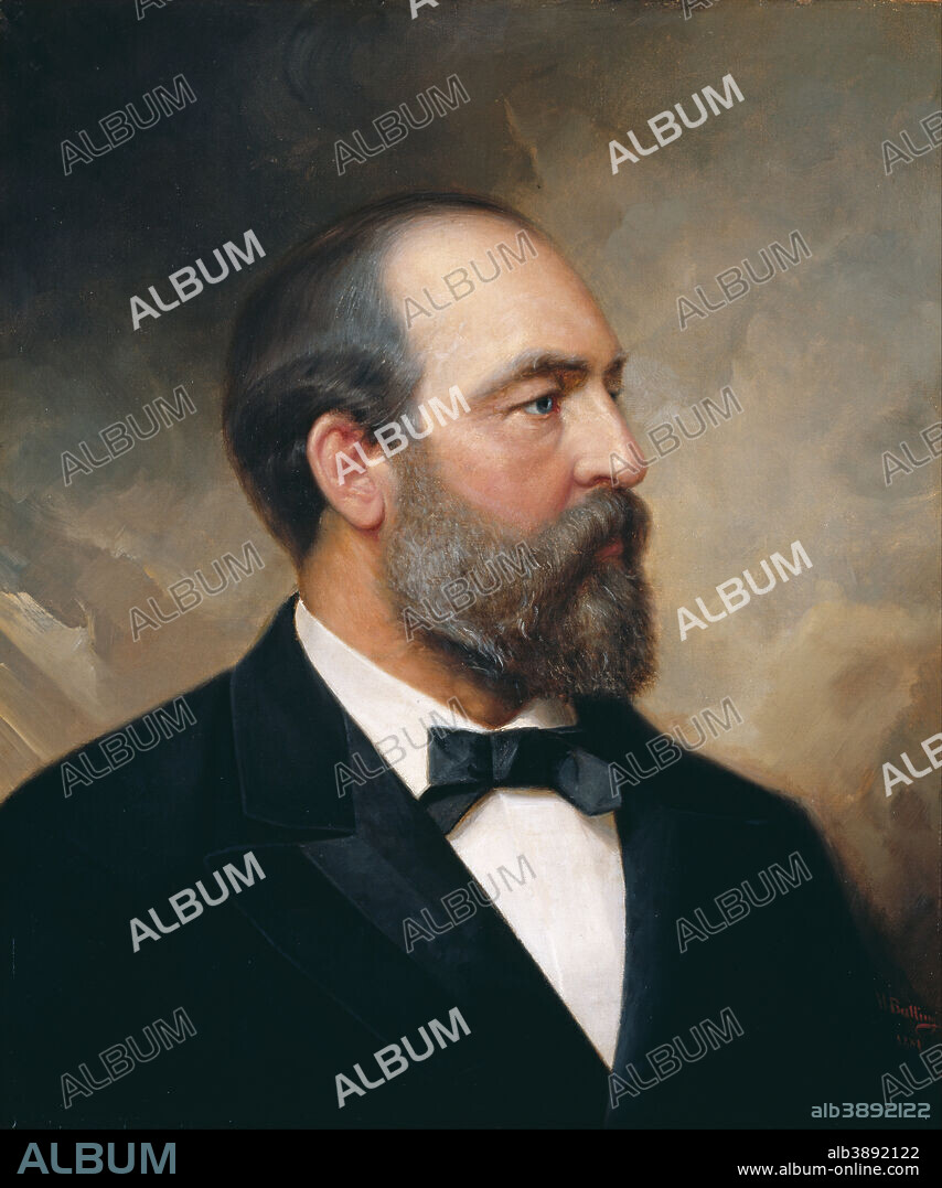 OLE PETER HANSEN BALLING. Portrait of James Garfield, 20th President of the United States (1831-1881). Date/Period: 1881. Painting. Oil on canvas. Height: 61.6 cm (24.2 in); Width: 51.8 cm (20.3 in).