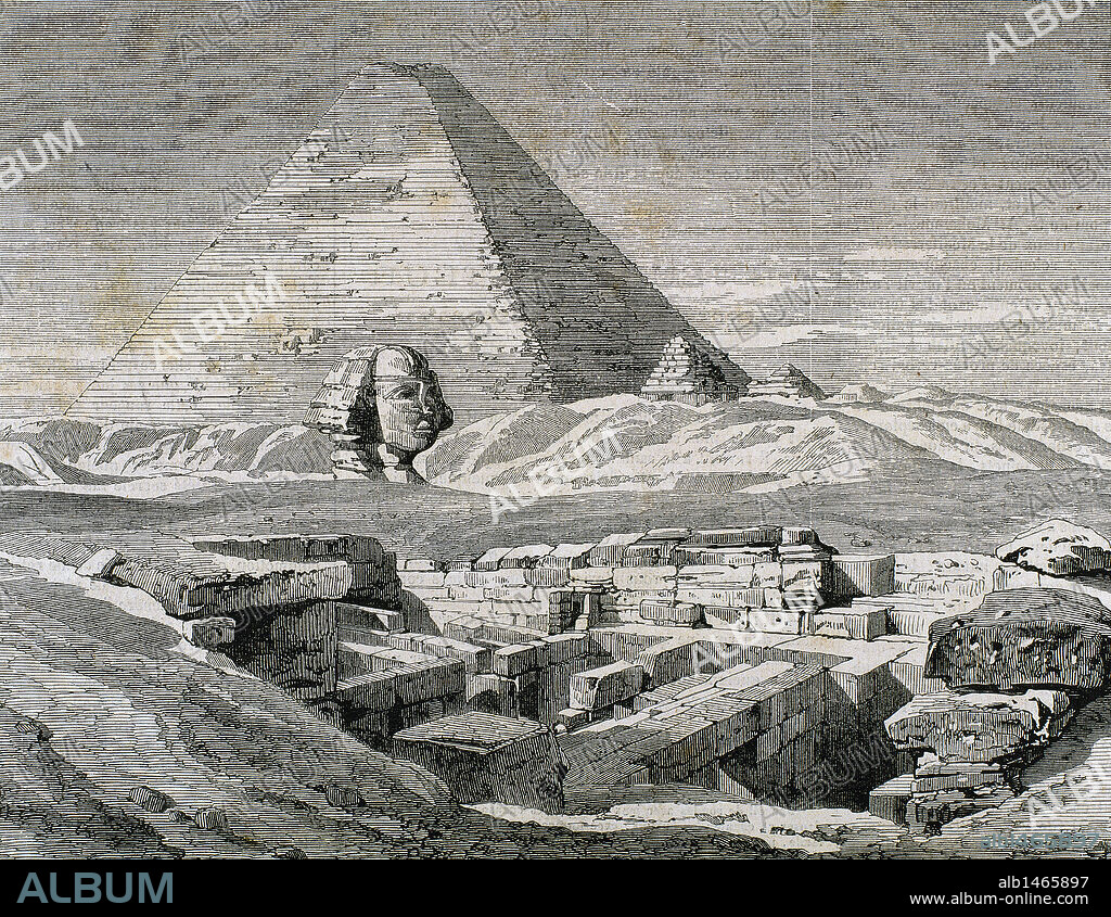 Egypt. Pyramids and Sphinx. Engraving, 1879.