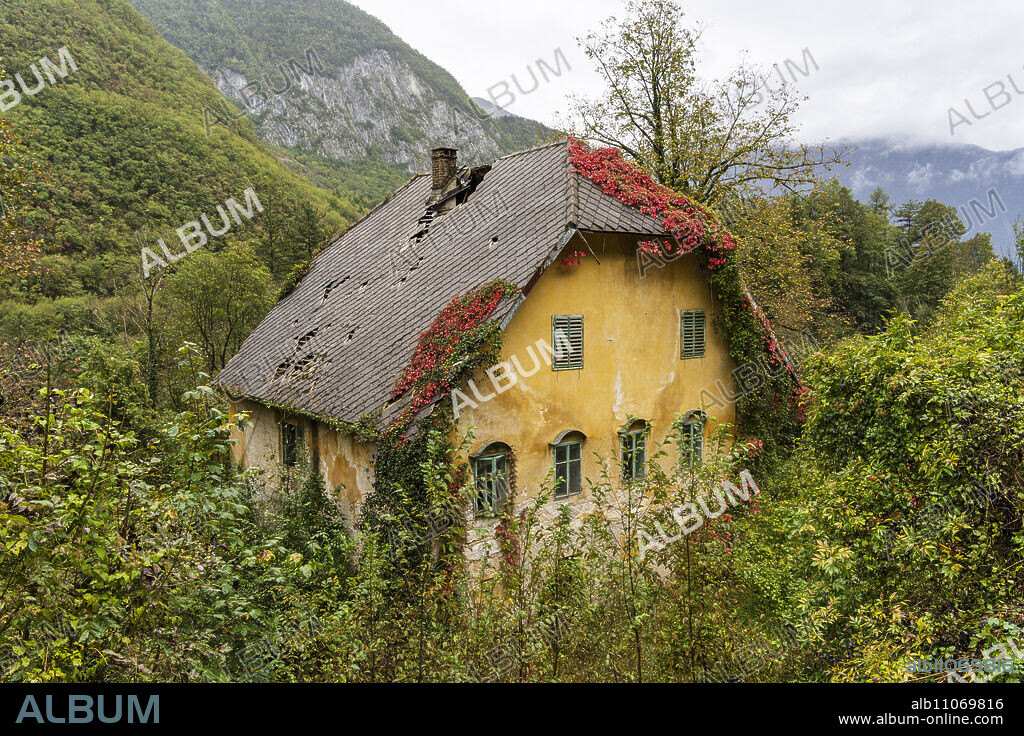 old abandoned house, Bavsica Valley in Triglav National Park, Bovec, Julian Alps. Slovenia, Central Europe.