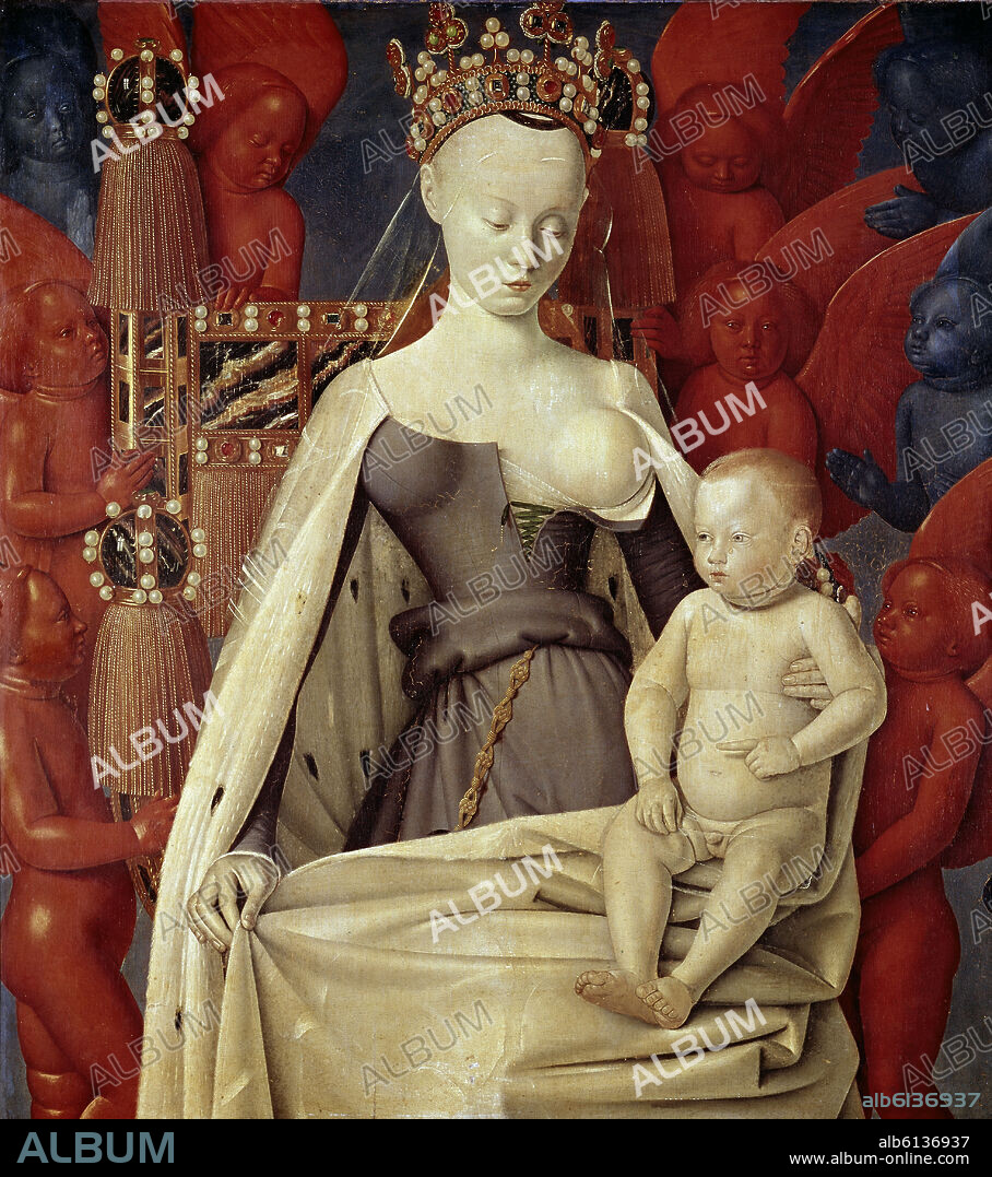 JEAN FOUQUET (1416-1480). Virgin and Child Surrounded by Angels - 1450 - 94x85 cm - oil on panel- French School.