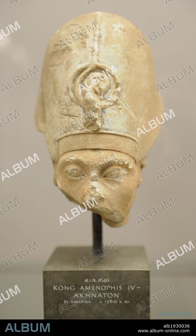 ARTE EGIPCIO. EGIPTO. ESTILO ARTISTICO AMARNA (1353-1336 a. C). Faraón Ajenaton o Amenophis IV. Pieza procedene de el-amarna.. 1365-1347 a. C. Dinastía XVIII. Imperio Nuevo. Museo Carlsberg Glyptotek. Copenhague. Dinamarca. Europa.