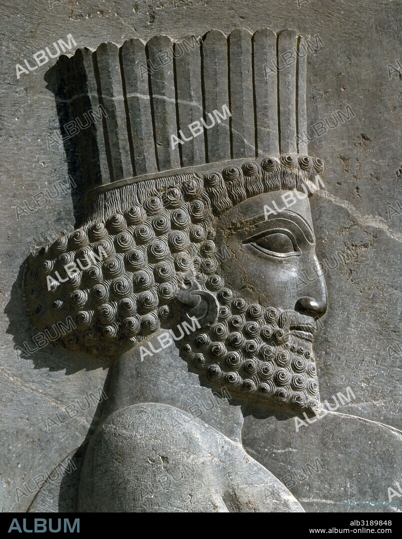 Achaemenid Empire. Persepolis. Stairs of Tripylon (Triple gate). Relief of a Persian officer of the court. 5th century BC.  Iran.