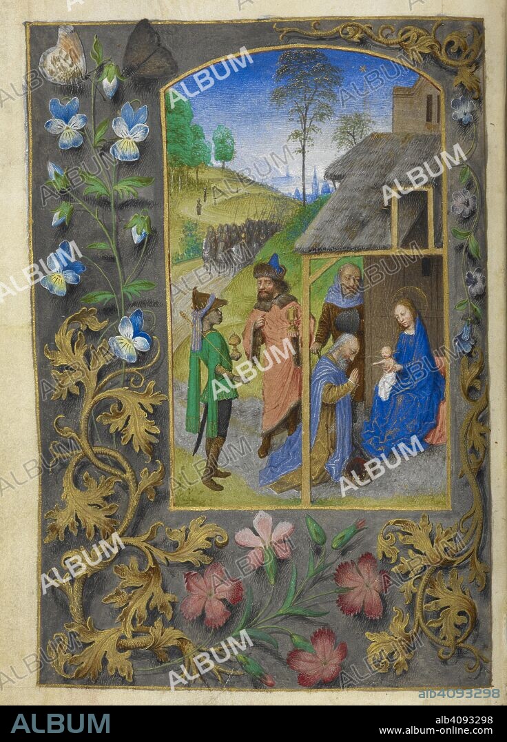 SIMON MARMION AND WORKSHOP, MASTER OF THE HOUGHTON MINIATURES: MASTER OF THE DRESDEN PRAYER BOOK and GH. The Adoration of the Magi. Book of Hours, Use of Rome (The 'Huth Hours'). c.1480. Source: Add. 38126, f.83v. Language: Latin.