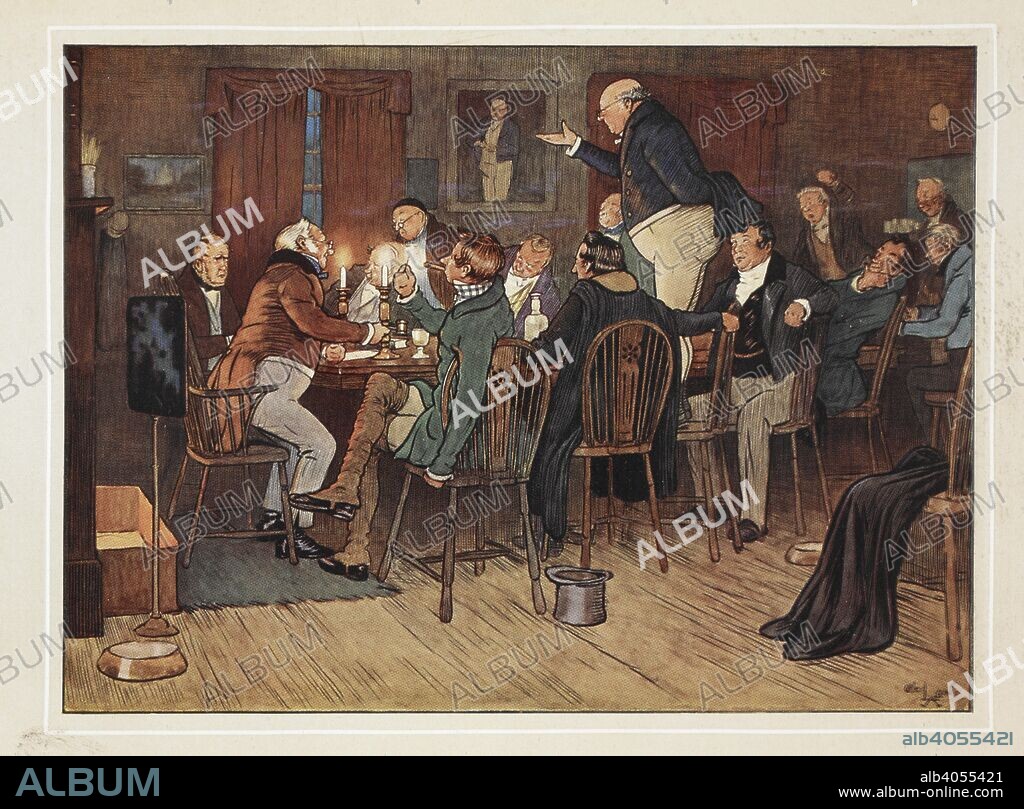 CHARLES DICKENS. The Pickwick Club. The Posthumous Papers of the Pickwick Club ... Illustrated by Cecil Aldin. London : Chapman & Hall; Lawrence & Jellicoe, 1910. Source: 12612.i.28 vol.1 frontispiece.