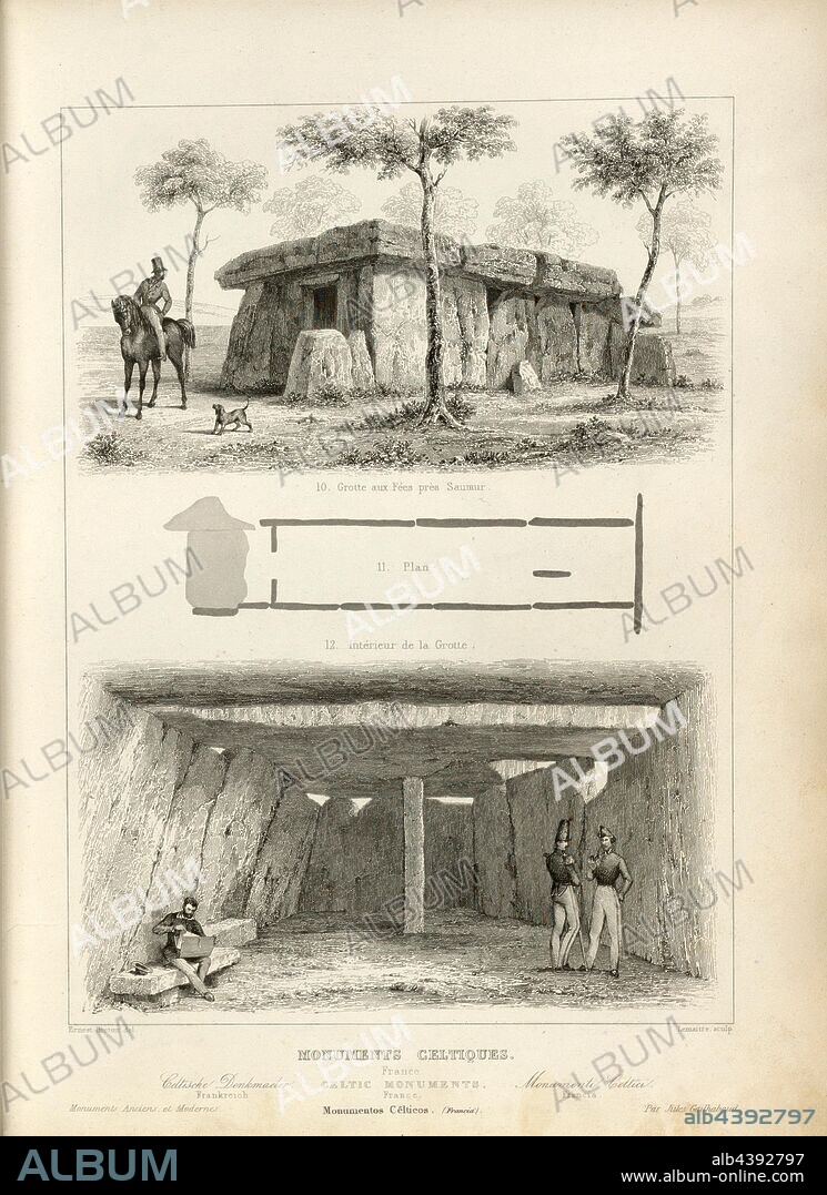 Celtic Monuments, France 3, Dolmen of Bagneux near Saumur, signed: Ern., Breton (del.), Lemaitre (sculp.), Fig. 3, p. 43, Breton, Ernest (del.), Lemaitre, Augustin François (sculp.), 1853, Jules Gailhabaud: Monuments anciens et modernes. Bd. 1. Paris: Librairie de Firmin Didot frères, 1853.