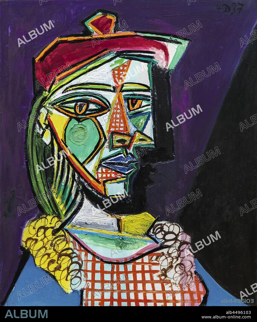 PABLO PICASSO. Femme au béret et à la robe quadrillée.