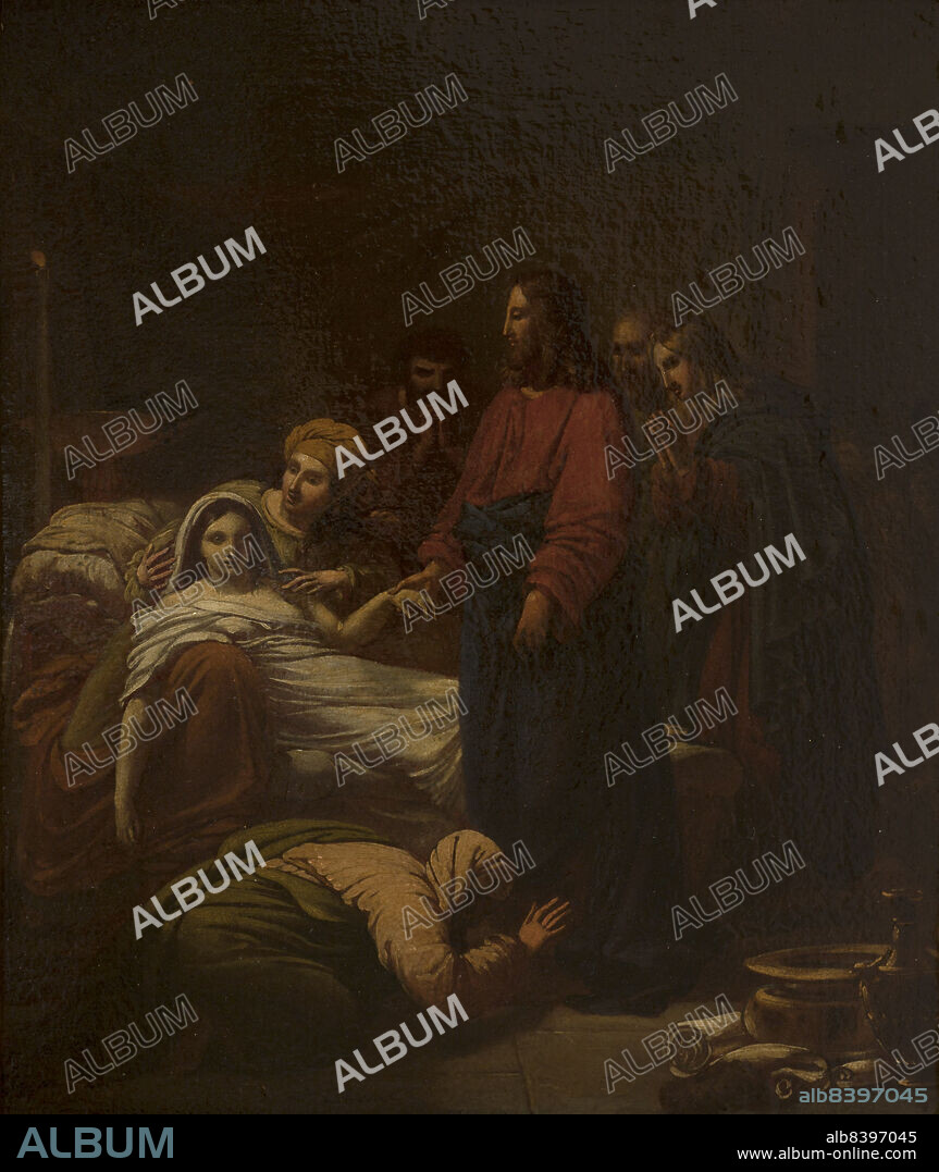 PIERRE CLAUDE FRANçOIS DELORME. Esquisse pour le déambulatoire de la chapelle de la Vierge de l'église Saint-Roch : "Jésus ressuscitant la fille de Jaïre", c.1817. Jesus heals the daughter of Jairus. Sketch for the Saint-Roch church in Paris. Scene from the Gospel of Mark (V, 22-43). Delorme shows here that he studied "Atala at the tomb" by his master Girodet (1808, Paris, Louvre Museum).