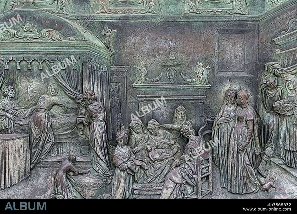 Bronze relief at the entrance portal, west facade, Cathedral of Santa Maria Assunta, Piazza del Duomo, Piazza dei Miracoli, Province of Pisa, Tuscany, Italy, Europe.