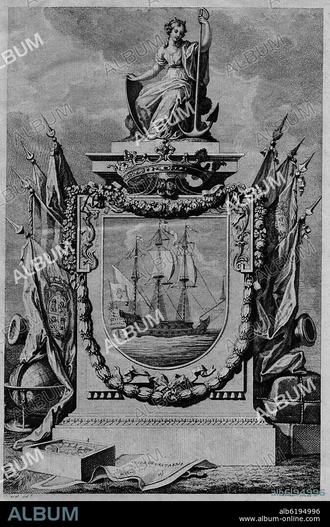 AUTOR LIBRE 01307. ORDENANZAS DE LA ILUSTRE UNIVERSIDAD Y CASA DE CONTRATACION DE LA VILLA DE BILBAO - 1737 - DETALLE DEL ESCUDO.