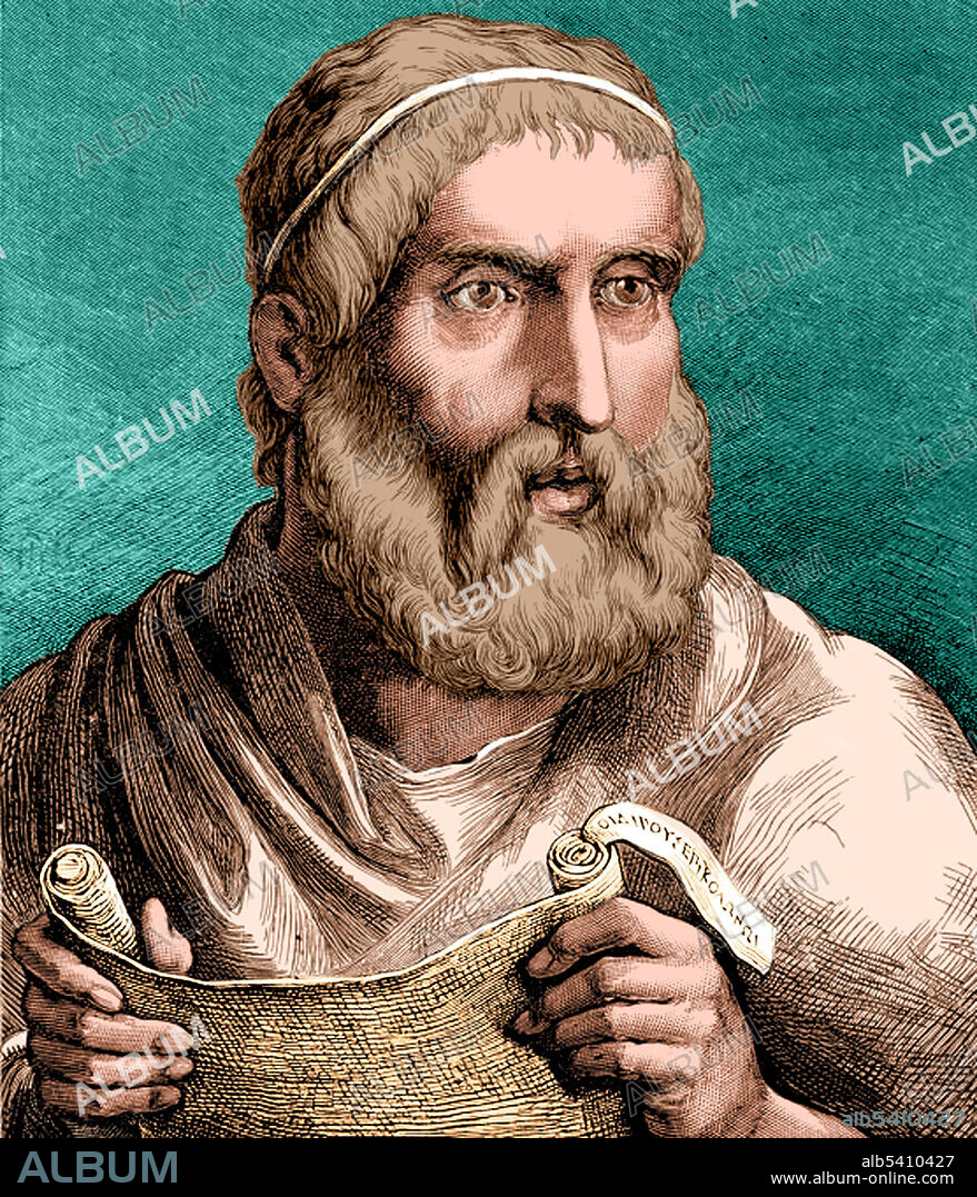 Sophocles (497/6 - 406/5 BC) was an ancient Greek tragedian. Sophocles wrote over 120 plays during the course of his life, but only seven have survived in a complete form: Ajax, Antigone, Women of Trachis, Oedipus Rex, Electra, Philoctetes and Oedipus at Colonus. For almost 50 years, Sophocles was the most celebrated playwright in the dramatic competitions of the city-state of Athens that took place during the religious festivals of the Lenaea and the Dionysia. He competed in 30 competitions, won 24, and was never judged lower than second place. No artist credited, undated.