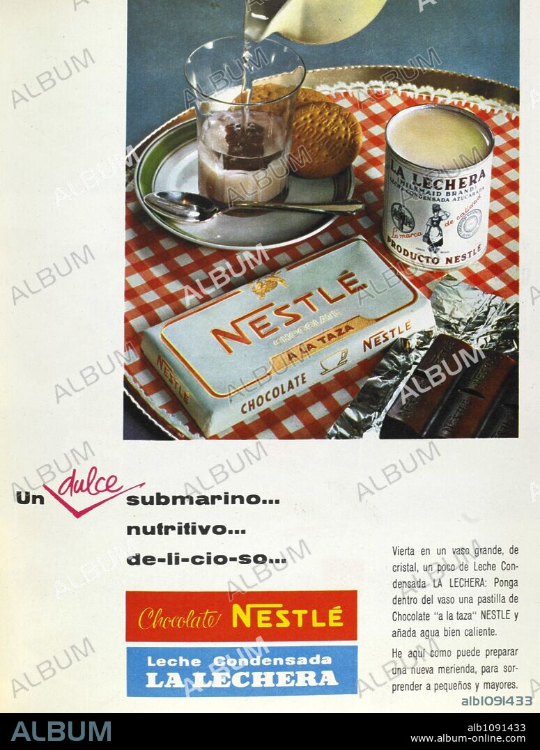 Anuncio. Chocolate a la taza 'Nestlé'. Años 50.