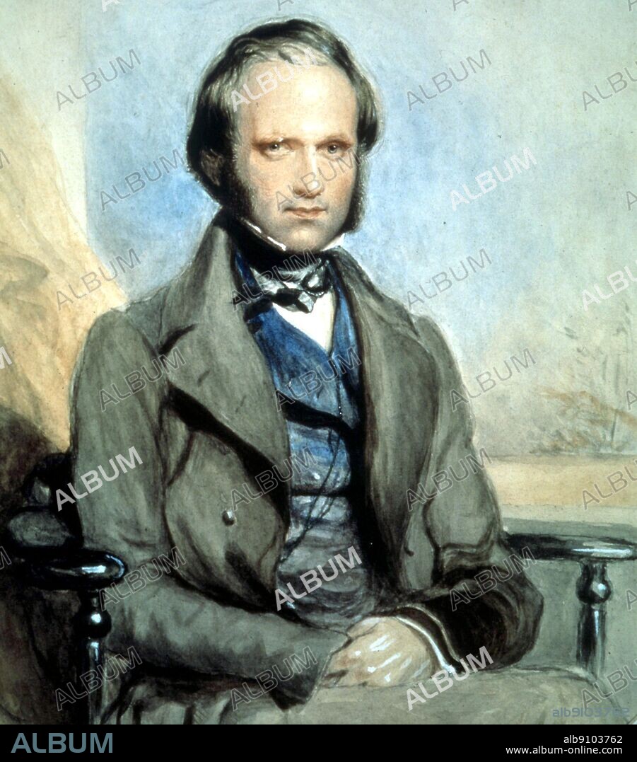 Charles Darwin in 1840. Watercolour by George Richmond (1809 -1896). From Darwin and the Beagle by Alan Moorhead, page 23.