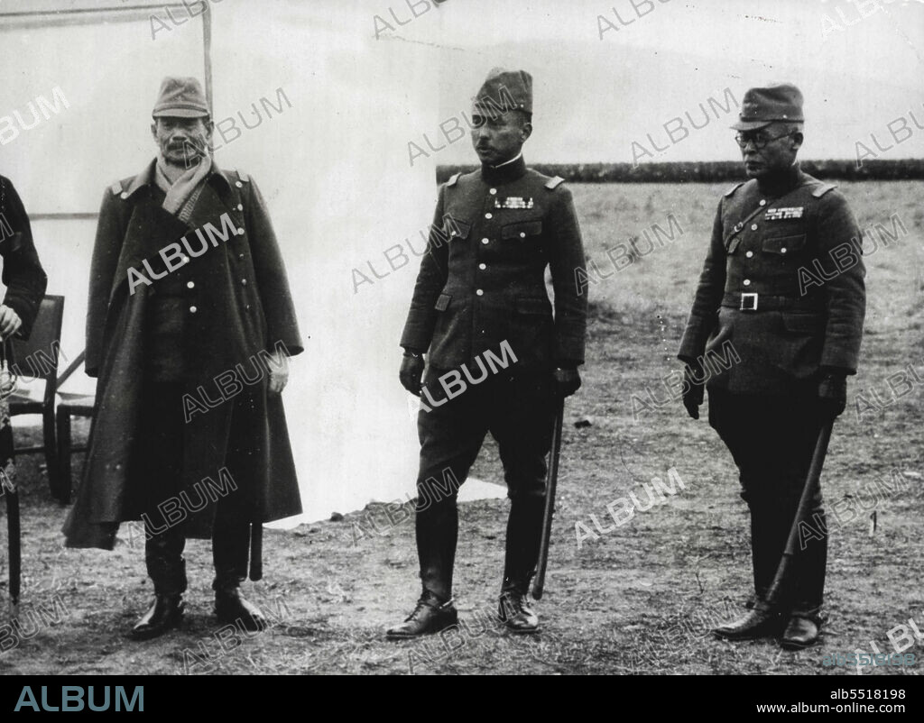 Japan Recalls Three Generals -- (L to R) General Matsui, Lieut.-General Prince Yasuhiko Asaka and Lieut.-General Heisuke Yanagawa, the three recalled Japanese generals.Imperial headquarters in Tokyo confirmed today that Lieut.-General Hata, the former commander in Formosa, will replace General Matsui as commander of the Japanese troops in China. It is also announced that Lietu.-General Prince Yasuhiko Asaka and Lietu.-General Heisuke Yanagawa, have also been recalled. No reasons are given. February  23, 1938. (Photo by Keystone).