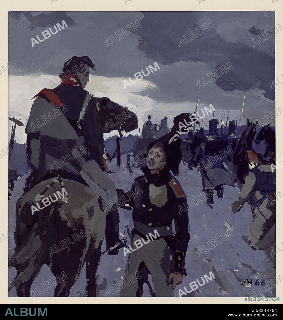 ANDREI VLADIMIROVICH NIKOLAYEV. Andrey Bolkonsky and Staff Captain Tushin. Illustration for the novel War and Peace by Leo Tolstoy.