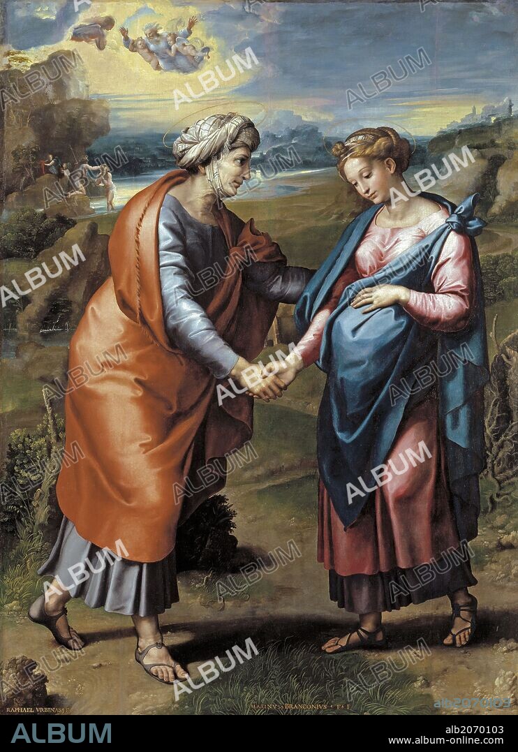 GIANFRANCESCO PENNI and GIULIO ROMANO. Giulio Romano; Giovanni Francesco Penni / 'The Visitation', ca.  1517, Italian School, Oil on panel, 200 cm x 145 cm, P00300.