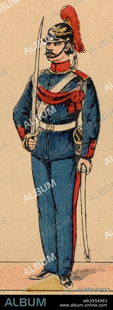 Estampería popular. Ejército de los Estados Unidos. Artillero en uniforme de gala. Grabado de 1870.