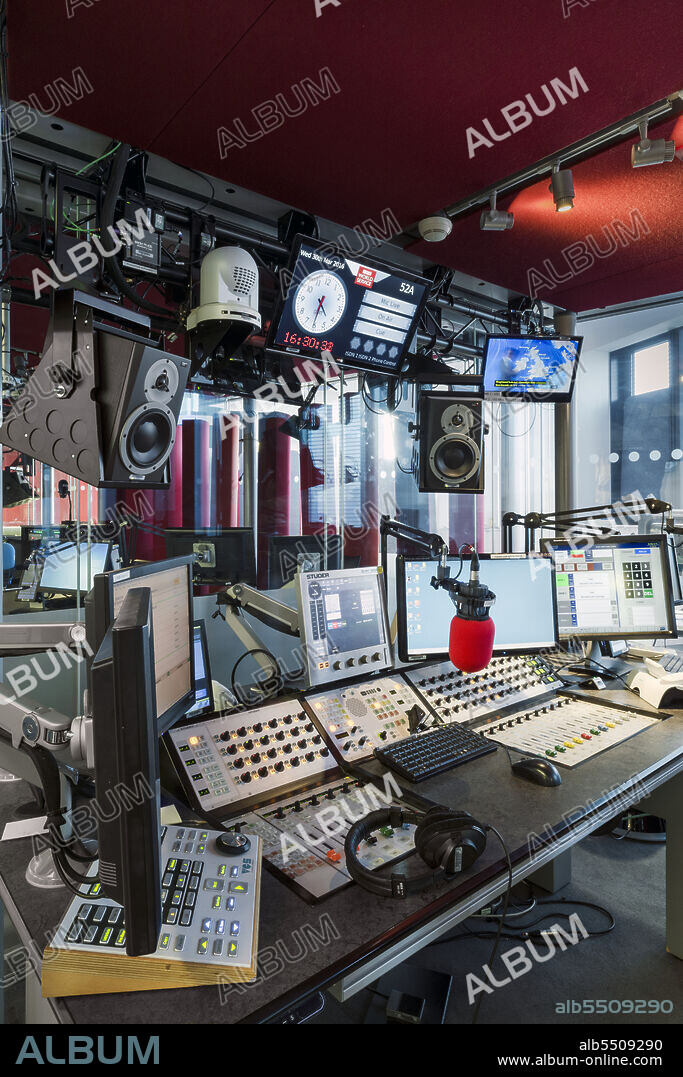 CHRIS REDGRAVE. Radio studio, New Broadcasting House, Portland Place, Marylebone, London, 2016. Interior view of a World Service radio studio in the new extension to the BBC's headquarters building.