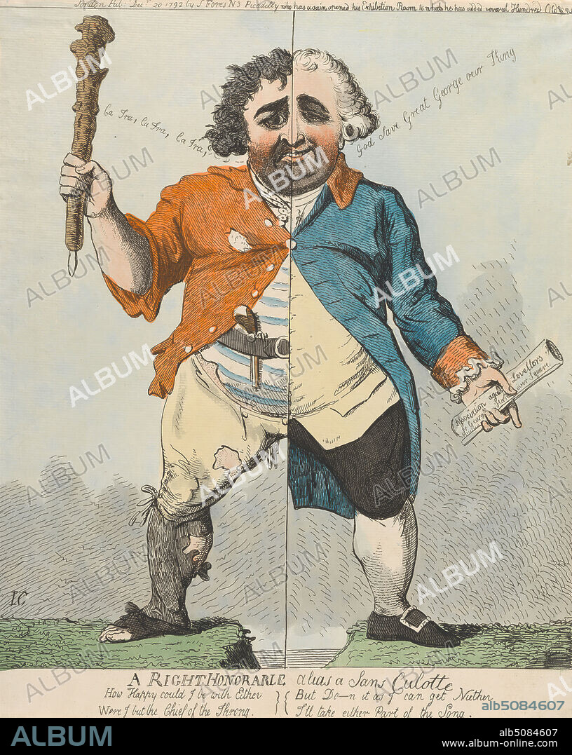 A Right Honorable (sic) Alias a sans Culotte, Isaac Cruikshank, 17561810, British, 1792, Etching, hand-colored, Sheet: 12 3/4 x 11 3/8in. (32.4 x 28.9cm).