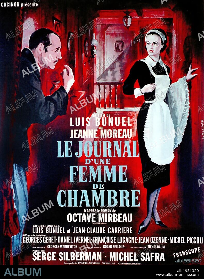 Poster of DIARY OF A CHAMBERMAID, 1964 (LE JOURNAL D'UNE FEMME DE CHAMBRE), directed by LUIS BUÑUEL. Copyright SPEVA/CINE ALLIANCE/FILM SONOR/DEAR.