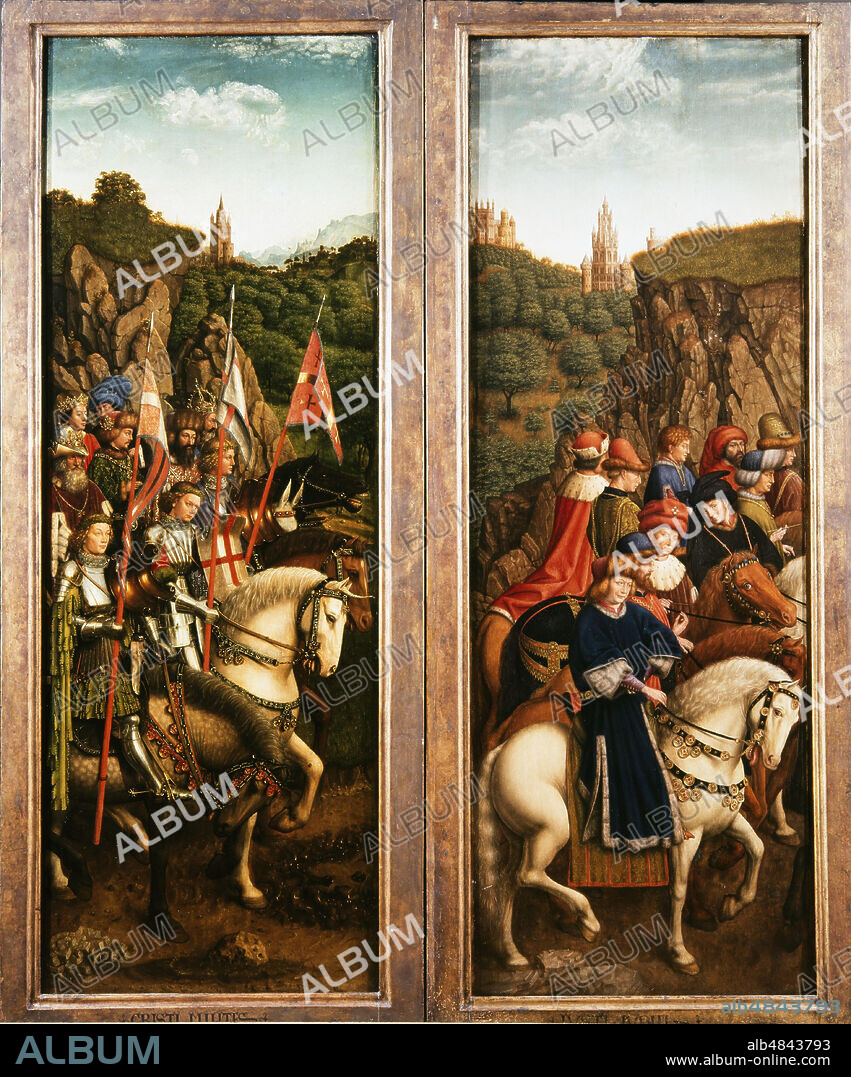 JAN VAN EYCK. The Ghent Altarpiece. Adoration of the Mystic Lamb: Just Judges and the Knights of Christ.
