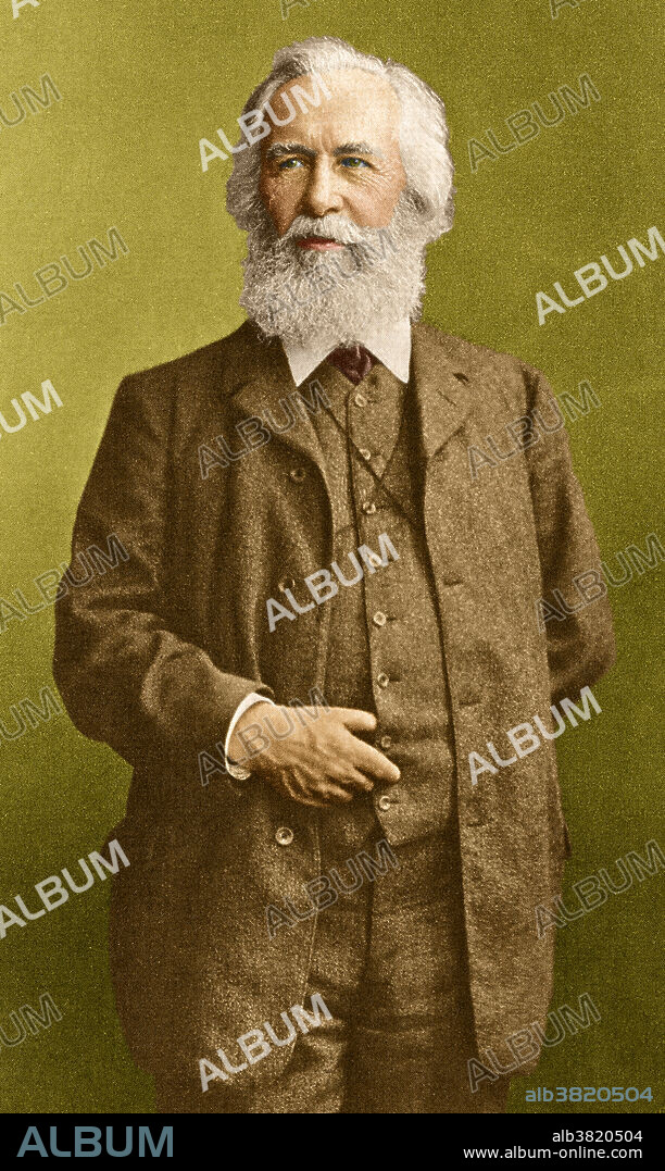 Color enhanced portrait of Ernst Heinrich Philipp August Haeckel (1834-1919), an eminent German biologist, naturalist, philosopher, physician, professor and artist who discovered, described and named thousands of new species, mapped a genealogical tree relating all life forms, and coined many terms in biology, including anthropogeny, ecology, phylum, phylogeny, and the kingdom Protista. Haeckel promoted and popularized Charles Darwin's work in Germany.