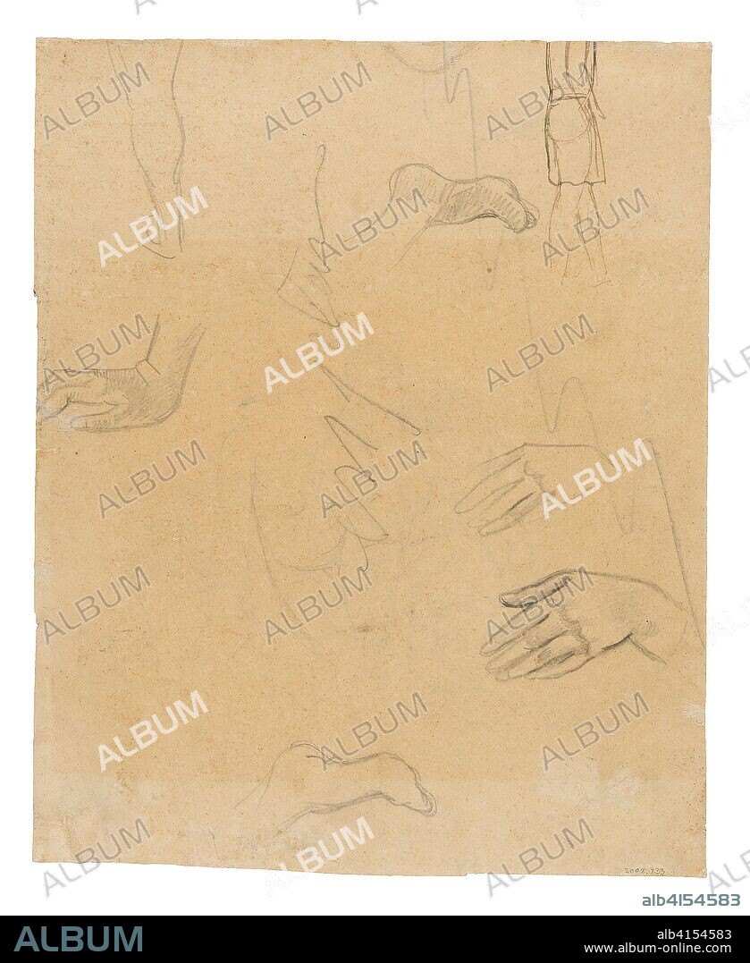 Sketches of Figures, Hands, and Feet (related to the painting Aha oe feii? [What! Are You Jealous?]). Paul Gauguin; French, 1848-1903. Date: 1891-1893. Dimensions: 248 × 200 mm. Black fabricated chalk with pen and brown ink (originally purple) on cream wove paper (removed from a sketchbook). Origin: France.