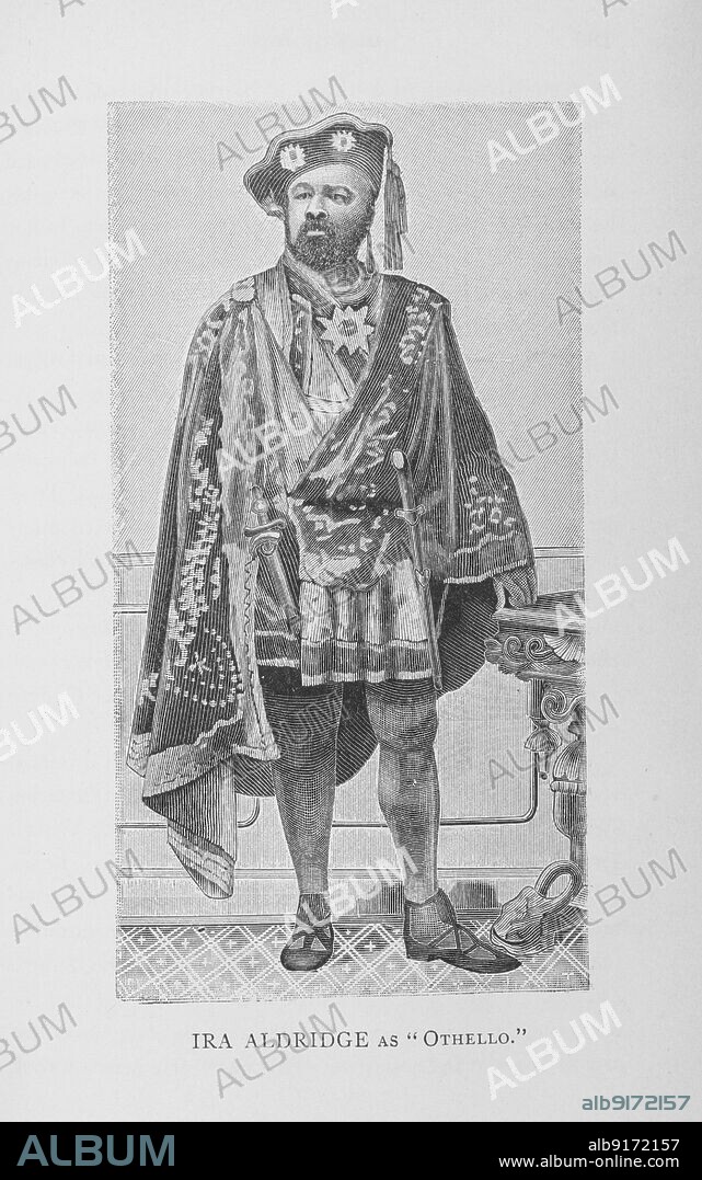 Ira Aldridge as "Othello", 1887. Black British Shakespearean actor and playwright Ira Frederick Aldridge was the the manager of the Theatre Royal in Coventry. Born in New York City, he left America in his teens. From "Men of Mark: Eminent, Progressive and Rising" by William J. Simmons.