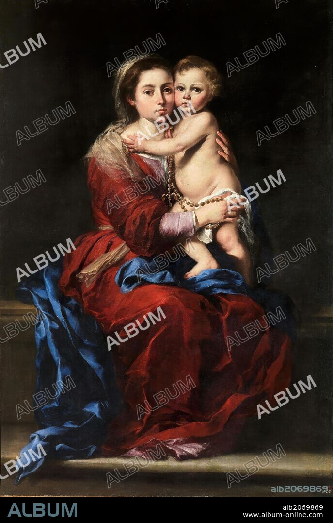 BARTOLOMÉ ESTEBAN MURILLO. Bartolomé Esteban Murillo / 'La Virgen del Rosario', 1650-1655, Escuela Española, Óleo sobre Lienzo, 166 cm x 112 cm, P00975.
