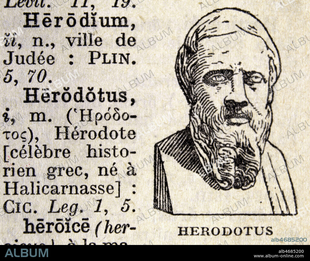 Article Herodotus tire du Dictionnaire Latin-Francais de Felix GAFFIOT (1870-1937). Credit : Jean Vigne/KHARBINE-TAPABOR.