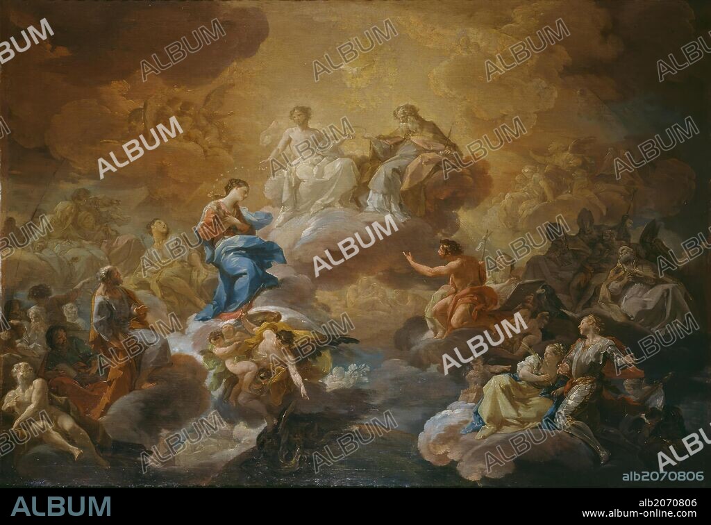 Corrado Giaquinto / 'La Santísima Trinidad, la Virgen y santos', 1755-1756, Escuela Italiana, Óleo sobre Lienzo, 99 cm x 138 cm, P05441.