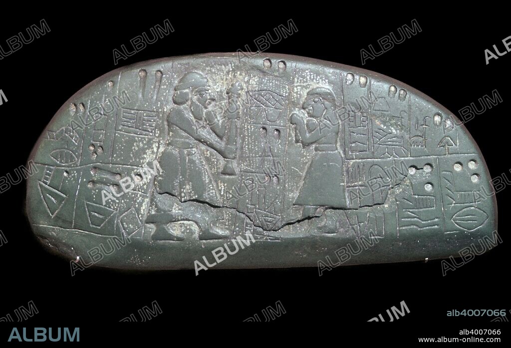 The 'Blau Tablet', a Sumerian tablet with archaic characters that are almost the oldest found on stone, from the British Museum's collection, 30th century BC.