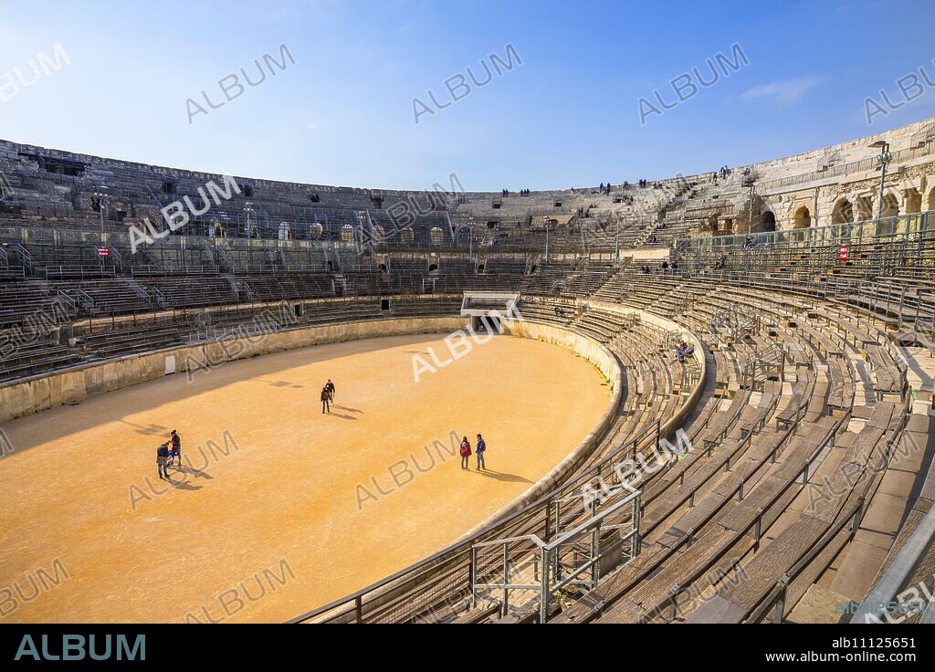 The Arena of Nimes, Roman amphitheatre, Nimes, Gard, Occitania, France, Europe.