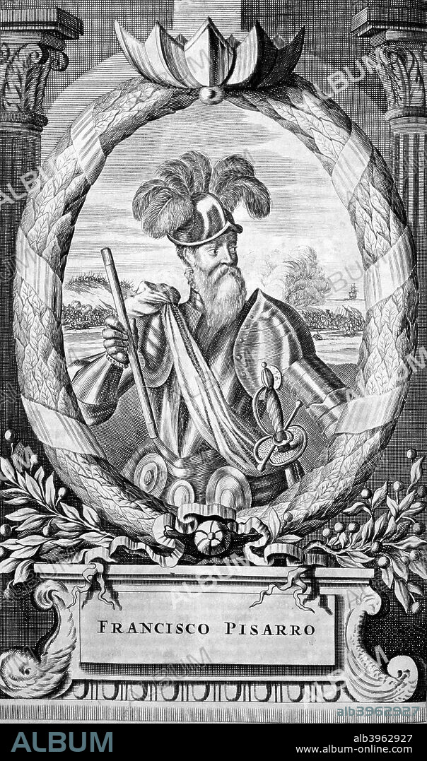 Francisco Pizarro, 15th century Spanish conquistador, 1671. Later engraving of Pizarro (c1475-1541), conqueror of the Inca empire (1531-1533). Pizarro captured Atahualpa (1500?-1533), last Inca emperor of Peru and, after extorting a huge ransom in gold, put him to death for heresy (against Christianity). Pizarro then claimed the Incas' lands for the King of Spain. In 1535 he founded the city of Lima, capital of Peru. He was assassinated in 1541.