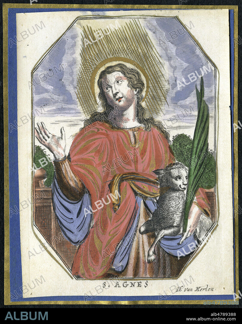 Ste Agnes. 'Anversoise', image pieuse du 17eme siecle. Illustration par Th. Van Merlen. Credit : Collection IM/KHARBINE-TAPABOR.