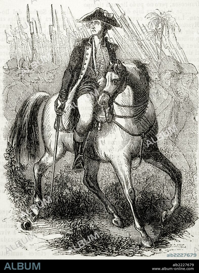 LA FAYETTE, Marie-Joseph-Paul-Yves-Roch-Gilbert Motier, marqués de (Chavaniac, 1757-París, 1834). Político francés. Destacó por su ayuda a los colonos americanos en su lucha por la independencia. De vuelta a Francia desempeñó un importante papel durante los primeros años de la Revolución como monárquico liberal. Grabado por E. Coppin. "Biblioteca Universal", 1851.