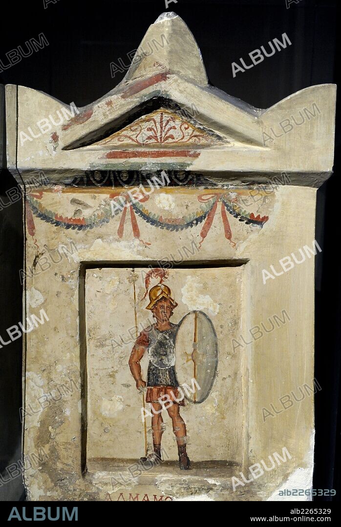 ARTE GRIEGO. HELENICO. LIBANO. Estela de piedra de Salmonedes. Pieza procedente de Sidon, Líbano. Período Helénico. Piedra caliza policromada. Museo Arqueológico. Estambul. Turquía.