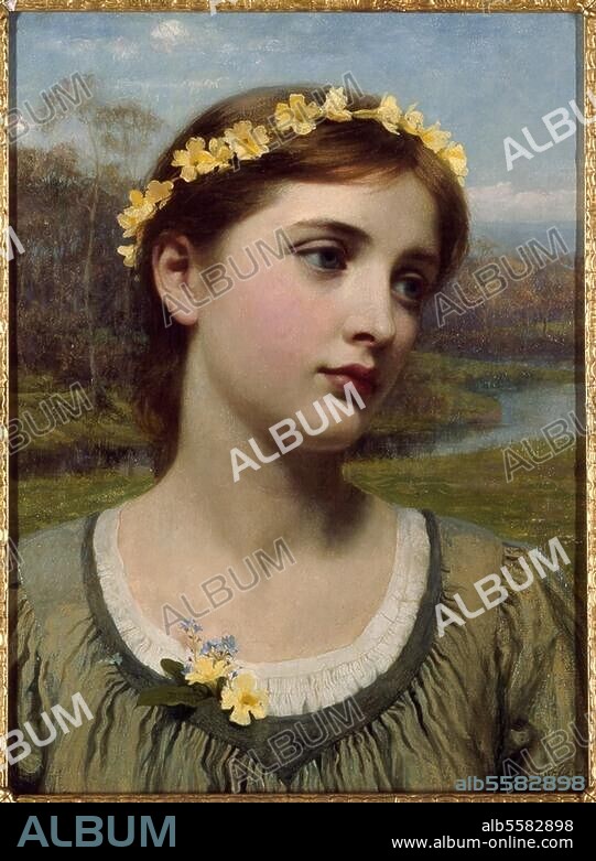 FRANK DICKSEE. Dicksee, Sir Frank 1853-1928. "Spring Maiden", 1884. Oil on canvas, 40.5 × 30.5cm. London, Sotheby's. Lot 162, 5/11/97.