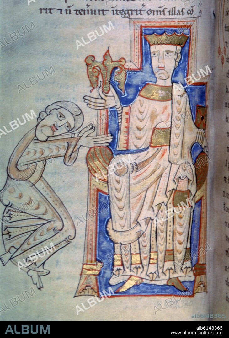 LIBER FEUDORUM MAIOR - ILUMINACION:VASALLO RINDIENDO HOMENAJE A SU REY - SIGLO XII.