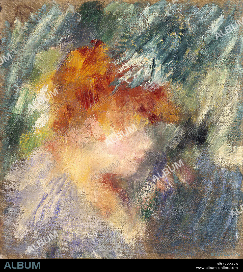AUGUSTE RENOIR. Jeanne Samary. Dated: 1878. Dimensions: overall (including taped edges): 19 x 17.8 cm (7 1/2 x 7 in.)  framed: 32.4 x 29.9 x 3.8 cm (12 3/4 x 11 3/4 x 1 1/2 in.). Medium: oil on canvas.