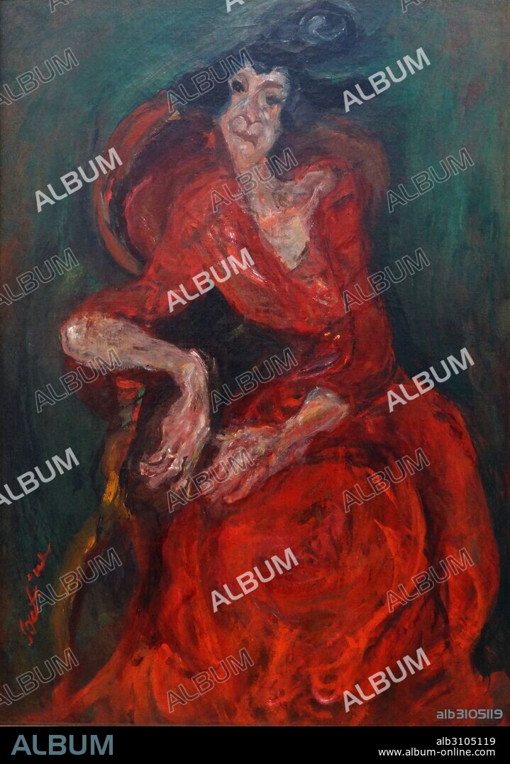 Woman in red 1924 by Chaim Soutine 1893-1943. Chaïm Soutine was a Russian painter of Belarusian Jewish origin. Soutine made a major contribution to the expressionist movement while living in Paris.