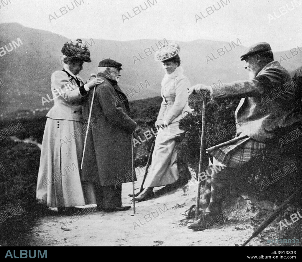 King Edward VII (1841-1910), Princess Mary, Lady Katherine Coke and Captain Welsh, 1908. A print from Queen Alexandra's Christmas Gift Book, Photographs from My Camera, by Queen Alexandra, published by The Daily Telegraph, London, 1908.