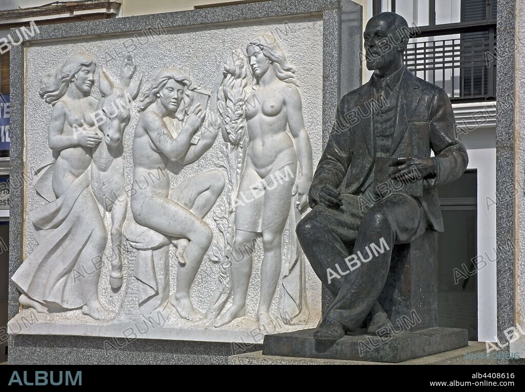 Monument to Juan Ramon Jimenez, Moguer, Huelva-province, Region of Andalusia, Spain, Europe.