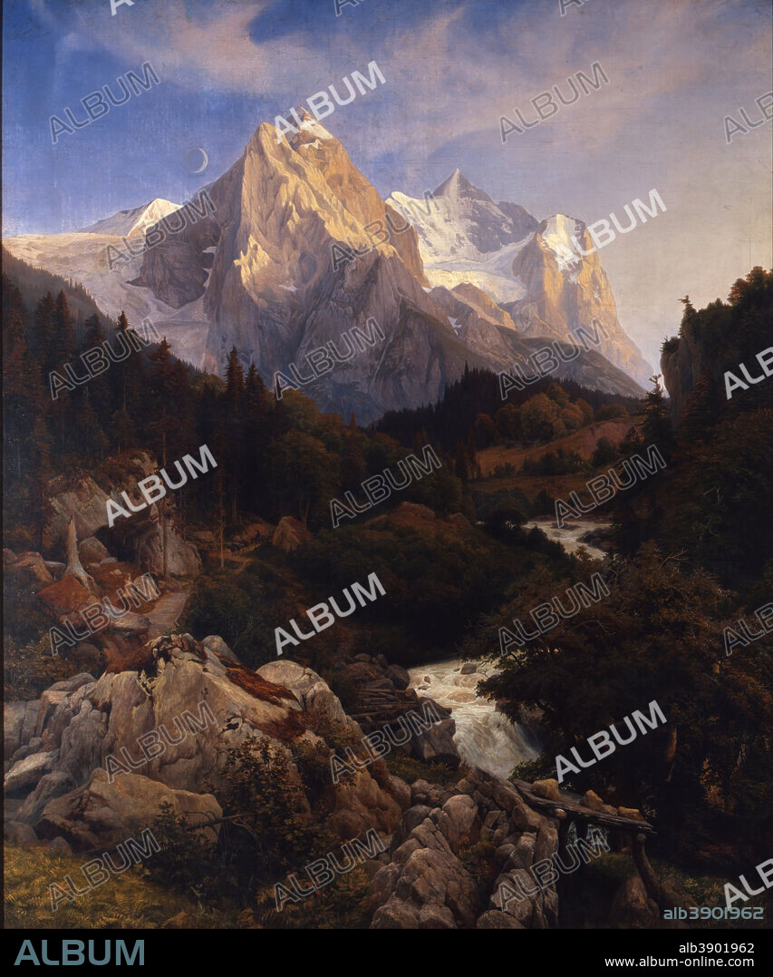 JOHANN WILHELM SCHIRMER. The Wetterhorn. Date/Period: 1838. Painting. Oil on canvas. Height: 2,420 mm (95.27 in); Width: 1,990 mm (78.34 in).