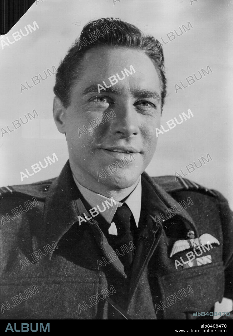 Richard Todd as Wing Commander Guy Gibson, V.C., last war hero of Bomber Command, in the film version of Paul Brickhill's best-seller "The Dam Busters" which tells the epic of the vital raid - led by Gibson, on the Moehne and Eder dams. Richard who says he "took the part of Gibson with humility", is striving to recreate Gibson so accurately that the heroic flier's friends will say That's as nearly Guy as any actor could all he can about Gibson's mannerisms and personality. April 22, 1954. (Photo by Reuterphoto).