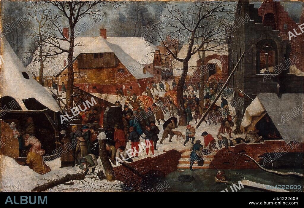 PIETER BRUEGHEL II. 'Adoration of the Magi'. Netherlands, Second half of the 16th century. Dimensions: 36x56 cm.