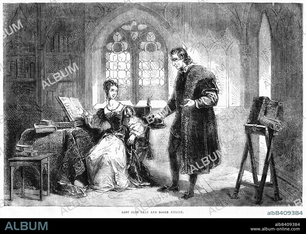 Lady Jane Gray and Roger Ascham, Illustration from the Book, John CasselÄôs Illustrated History of England, Volume II, text by William Howitt, Cassell, Petter, and Galpin, London, 1858.