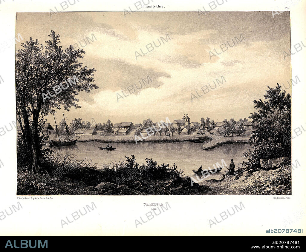 CLAUDIO GAY. VALDIVIA EN ATLAS DE LA HISTORIA FISICA Y POLITICA DE CHILE, 1854.