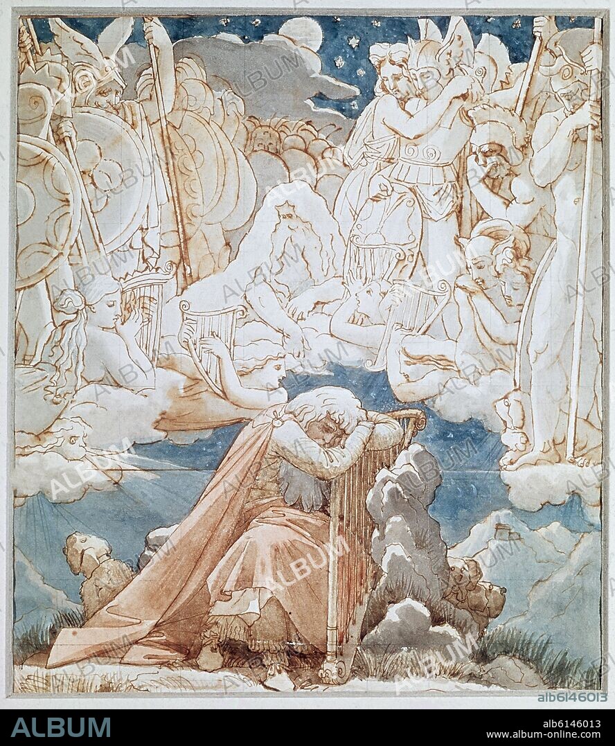 JEAN AUGUSTE DOMINIQUE INGRES. EL SUENO DE OSSIAN - ACUARELA - SIGLO XIX - (PINTURA ORIGINAL EN EL Nº 76670).